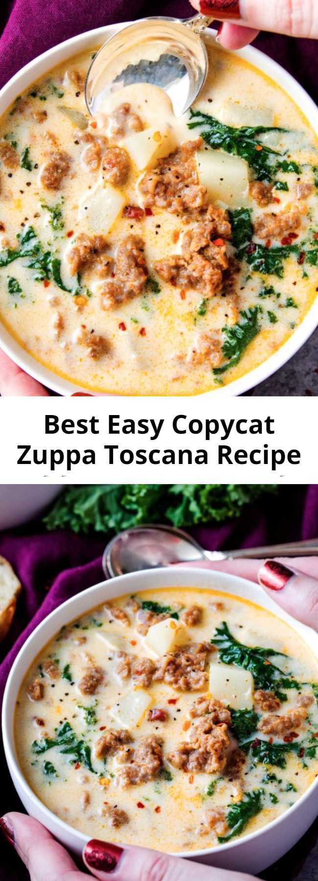 Best Easy Copycat Zuppa Toscana Recipe - Classic zuppa toscana soup, in slow cooker form!  It tastes WAY better than the restaurant version, and is sure to be a crowd pleaser!