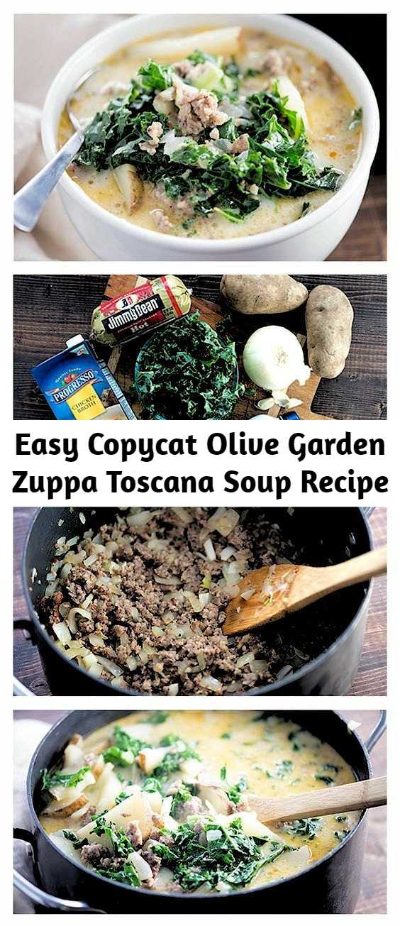Easy Copycat Olive Garden Zuppa Toscana Soup Recipe - Skip the trip to the restaurant and stay in tonight with a bowl of this hearty sausage-filled soup! This creamy and hearty soup makes the perfect dinner or make as a side for an Italian feast! It tastes just like the Olive Garden™ soup you’re craving.