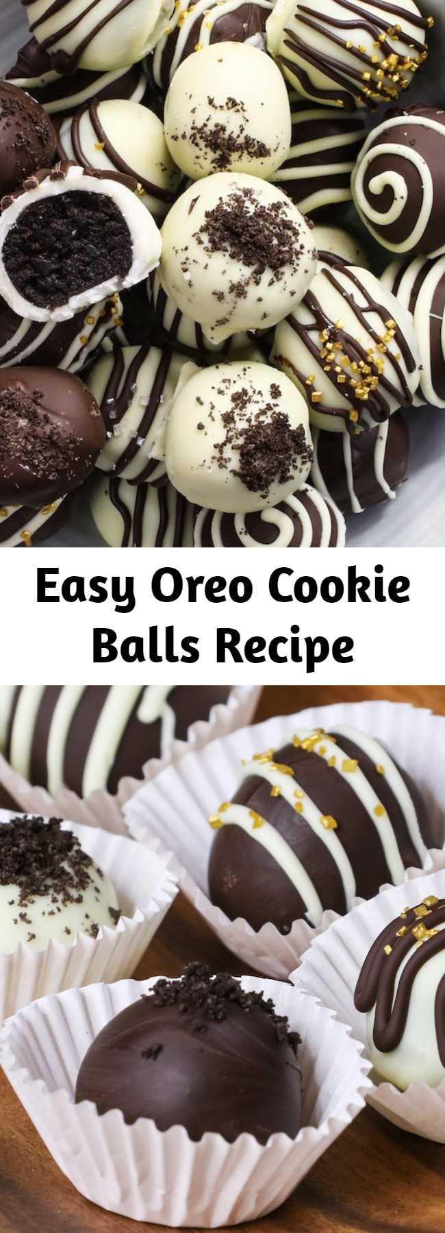 Easy Oreo Cookie Balls Recipe - Oreo Cookie Balls are a creamy and rich bite-sized no-bake treat: crushed oreo cookies are mixed with cream cheese, and then these oreo balls are coated with melted chocolate. Only 3 ingredients! They are an easy dessert for holidays such as Christmas!