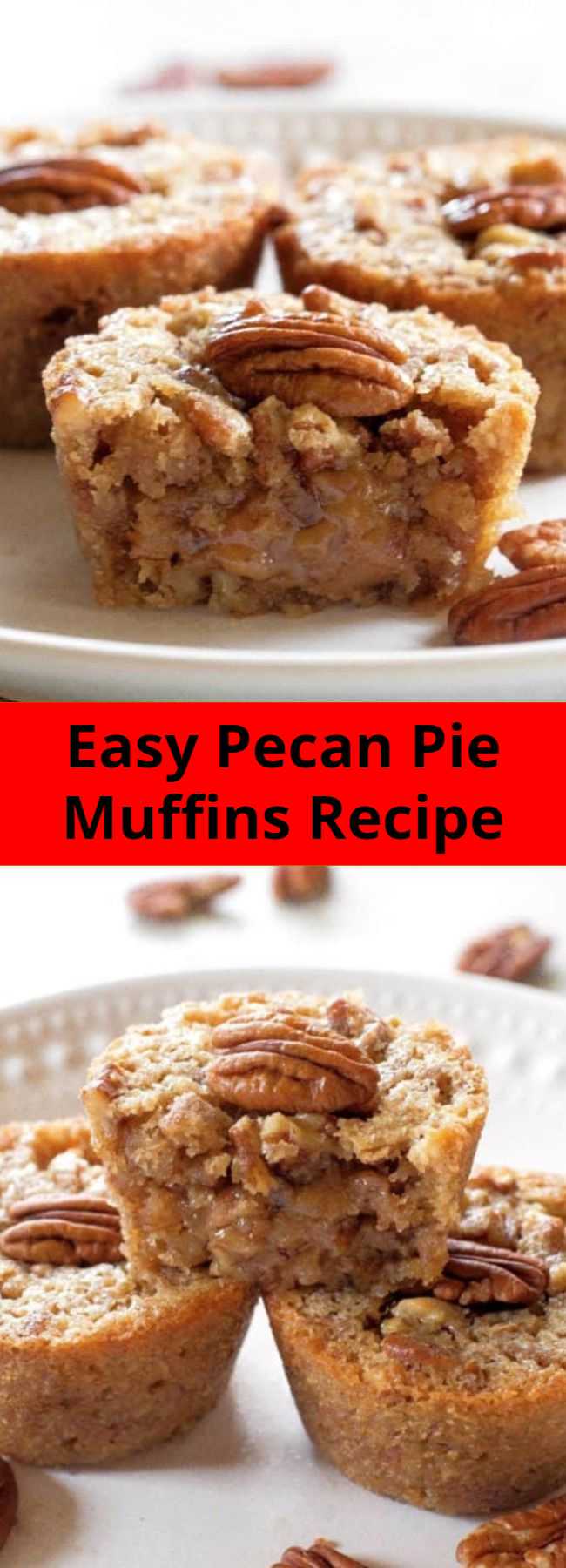 Easy Pecan Pie Muffins Recipe - These Pecan Pie Muffins are a mix between a pie and a muffin. They have a muffin texture with a soft gooey inside like a mini Southern pecan pie. This recipe is one of the highest used recipes during the fall especially for Thanksgiving!