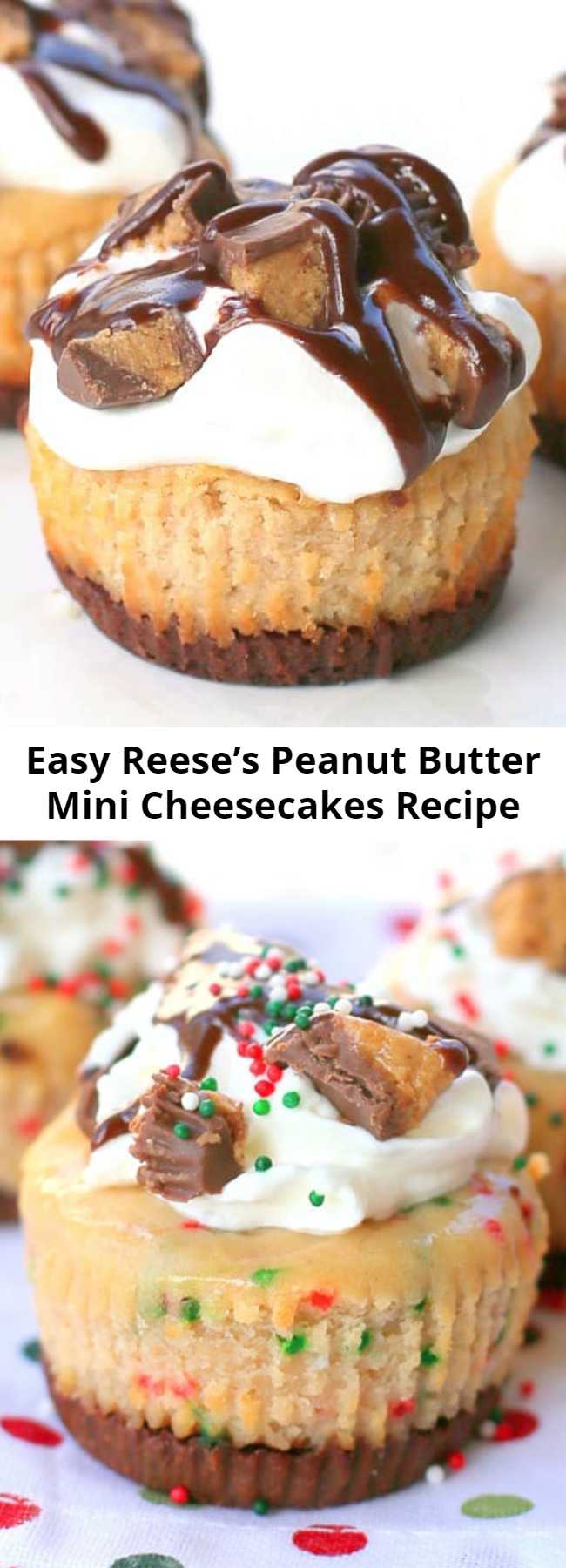 Easy Reese’s Peanut Butter Mini Cheesecakes Recipe - These Reese's Peanut Butter Mini Cheesecakes are so easy! The crust is made from a full size Reese's peanut butter cup.