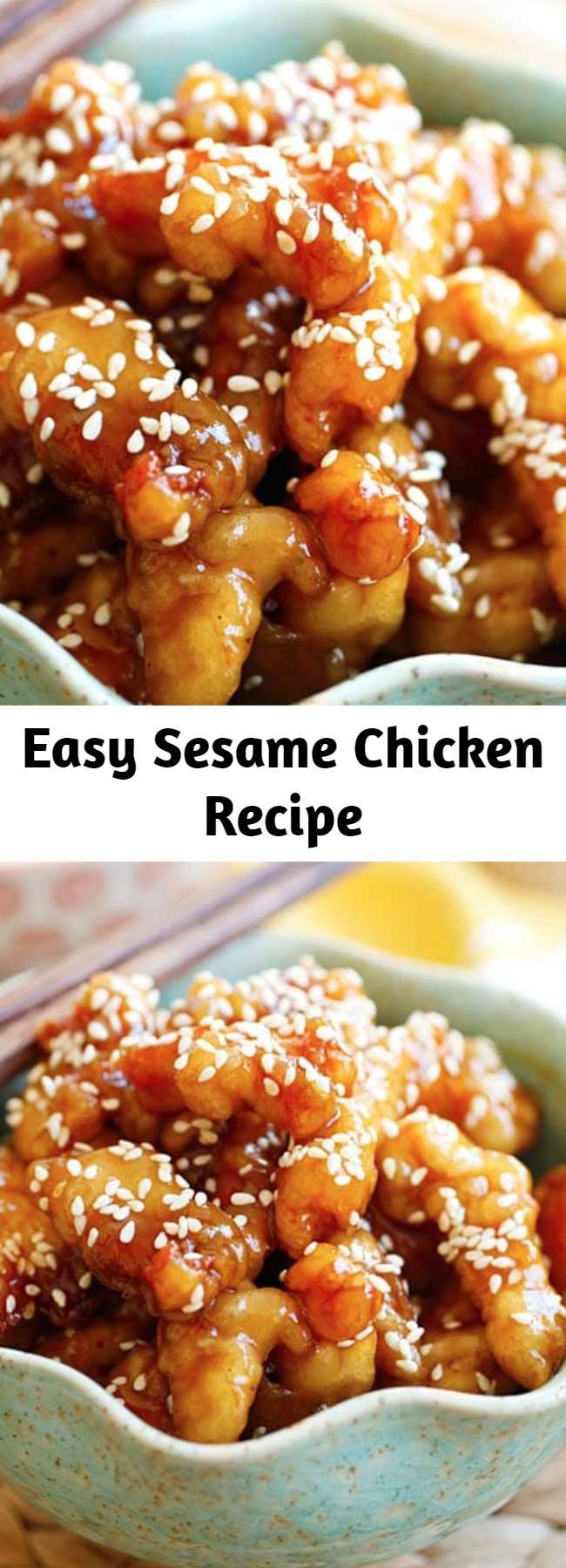 Easy Sesame Chicken Recipe - This is the best Sesame Chicken recipe with crispy chicken in sweet and savory sesame chicken sauce. It tastes just like Chinese restaurants and takes only 20 mins to make. Serve the chicken with steamed rice for an authentic homemade Chinese meal. #chinesefood #chicken