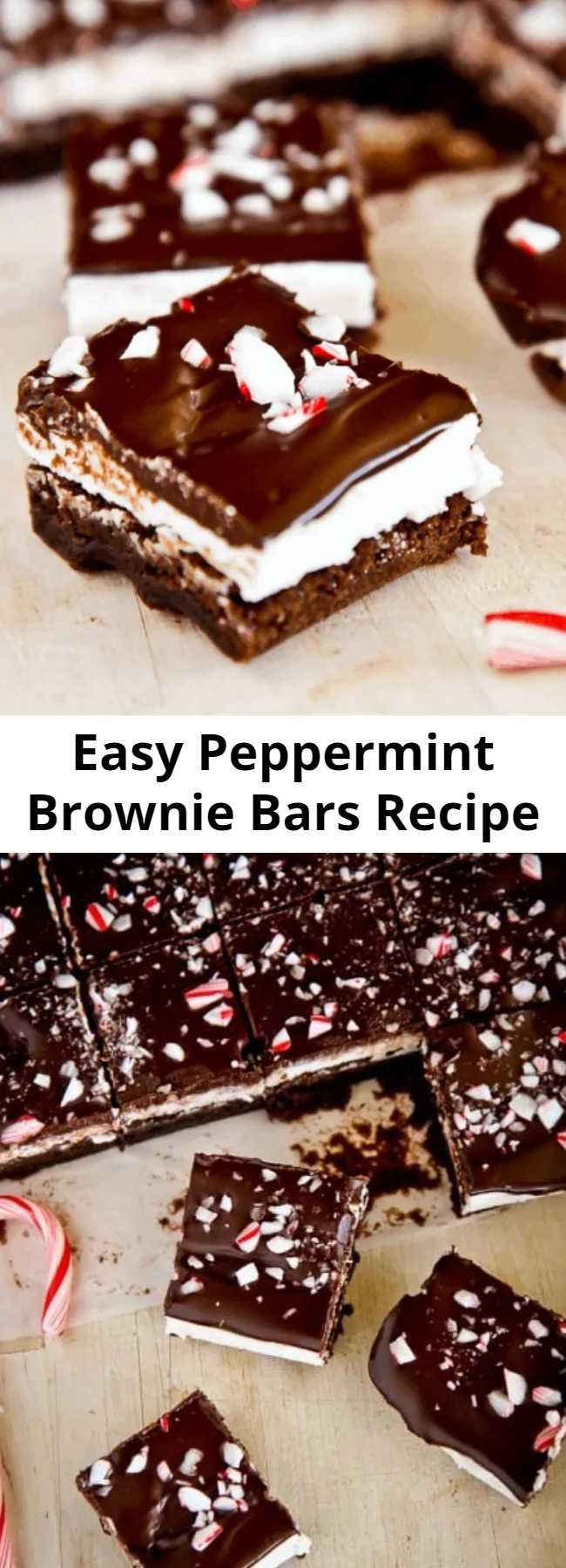 Easy Peppermint Brownie Bars Recipe - Rich and decadent with layers of flavor, these Chocolate Peppermint Brownie Bars are a fantastic holiday dessert. If you love the combo of rich chocolate and refreshing mint, then these brownies are for you! On a holiday cookie tray with other treats these Peppermint Brownie Bars will pretty much steal the show. They are all kinds of minty amazingness.