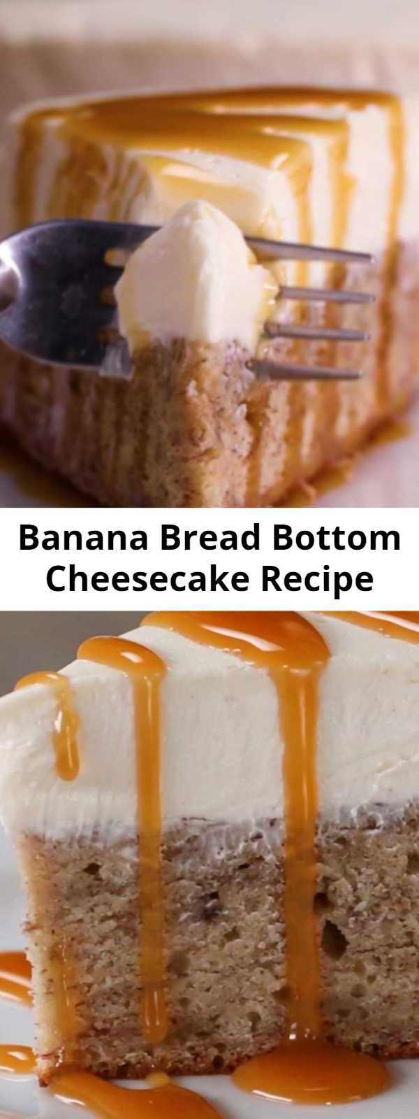 Banana Bread Bottom Cheesecake Recipe - It is soo darn easy to make and holy moly is it decadent and rich.  The banana bread layer smelled absolutely heavenly baking and turned out sooo moist and delicious, and the cheesecake layer couldn’t have been more creamy or easy to make.