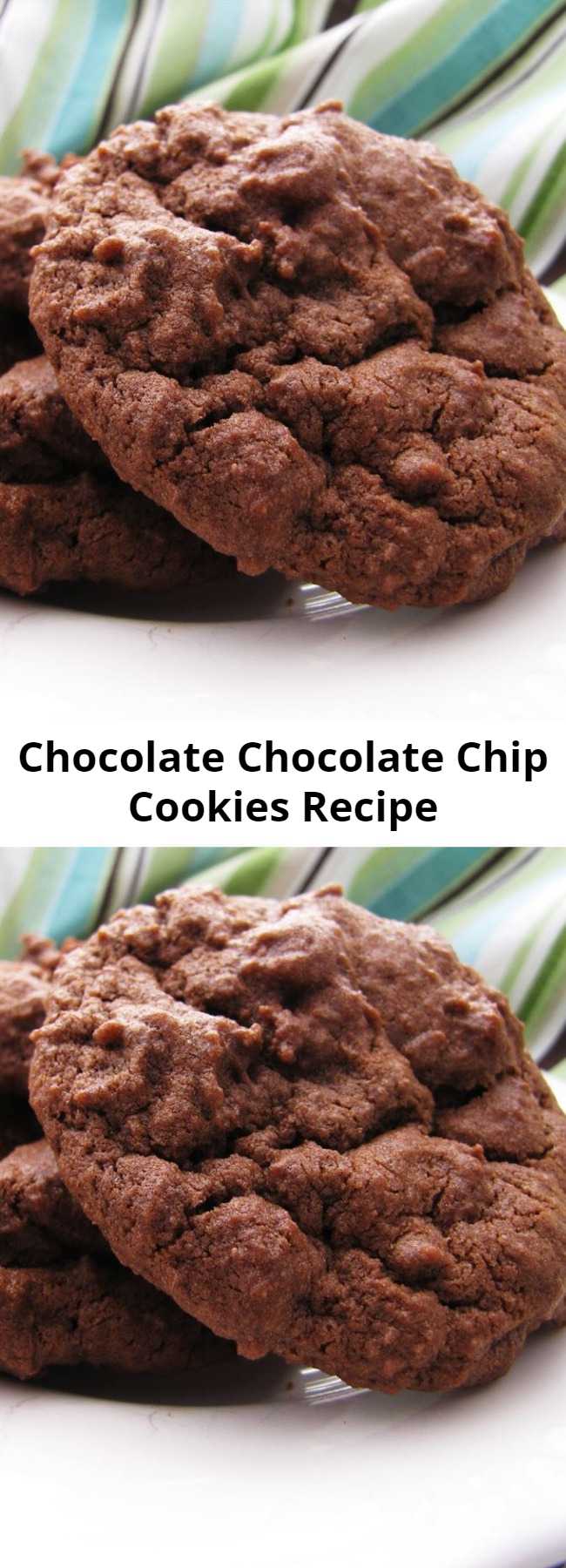 Chocolate Chocolate Chip Cookies Recipe - Deep chocolate flavor, pleasantly (but not overly) sweet, soft texture but not too gooey, perfect height (not flat) and just downright irresistible!