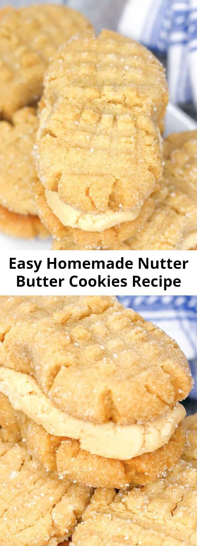Easy Homemade Nutter Butter Cookies Recipe - Soft peanut butter cookies filled with luscious peanut butter cream — these Homemade Nutter Butter cookies might just be better than the real thing! #cookies #peanutbutter #desserts