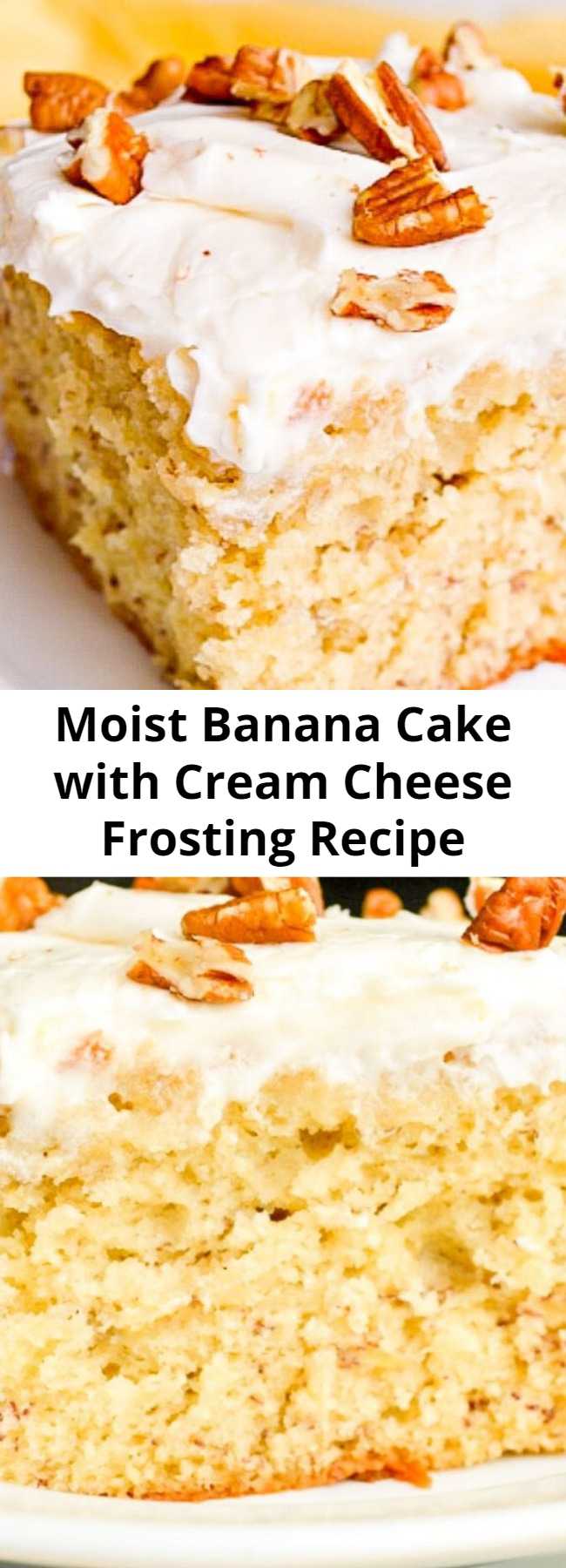 Moist Banana Cake with Cream Cheese Frosting Recipe - Banana Cake with Cream Cheese Frosting combines common pantry ingredients into a tender, moist cake with tons of banana flavor and a tangy, sweet frosting!