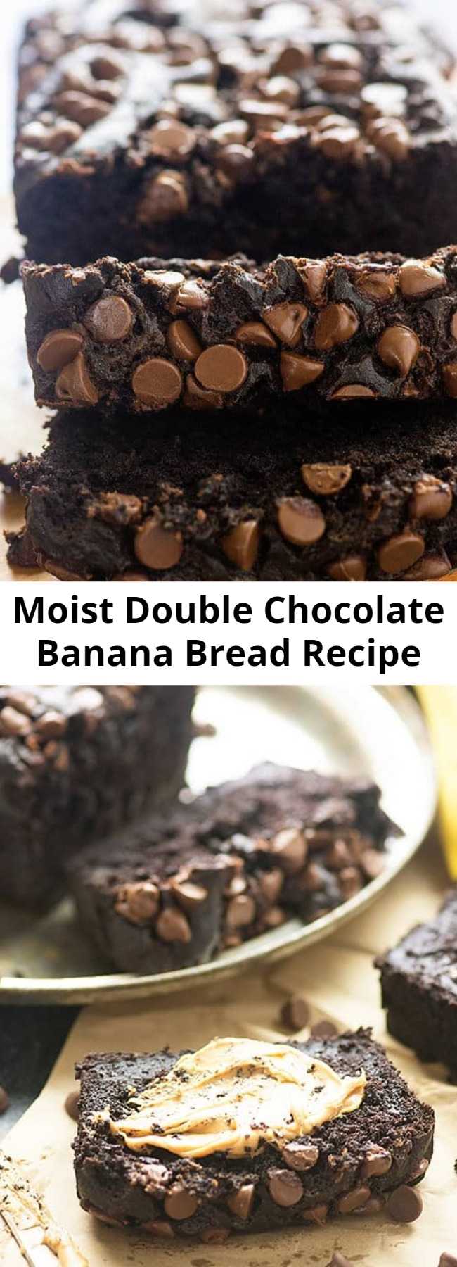 Double Chocolate Banana Bread Recipe - This chocolate banana bread recipe is seriously packing the chocolate flavor! It’s super moist and those chocolate chips all over the top just make it fun to eat! #banana #chocolate #recipe