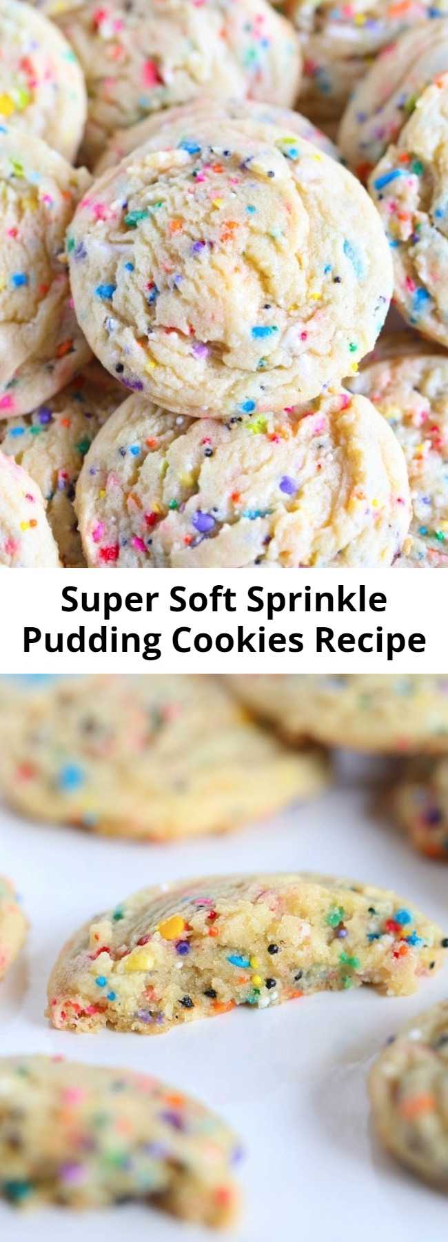 Super Soft Sprinkle Pudding Cookies Recipe - These soft sprinkle sugar cookies are made with a pudding mix! These SUPER SOFT Sprinkle Pudding cookies are so so easy and loaded with vanilla flavor! This is the best sprinkle cookie recipe to make because it’s so easy, buttery, and delicious!