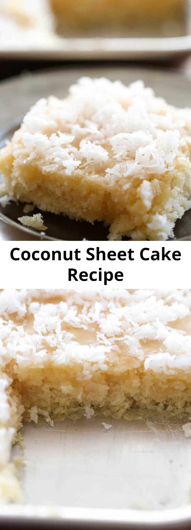 Super Simple Coconut Sheet Cake Recipe - This cake literally MELTS IN YOUR MOUTH!!! It is beyond delicious and super simple to make! One of my favorite cake recipes to date!
