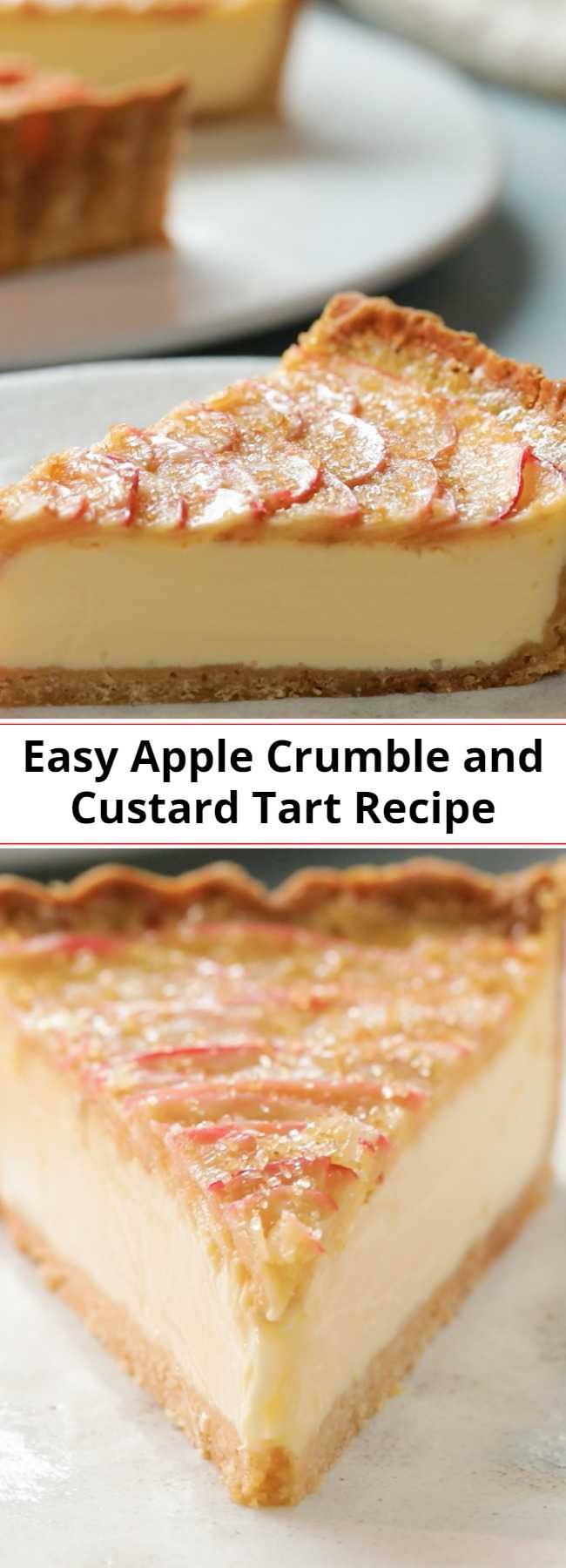 Easy Apple Crumble and Custard Tart Recipe - Ever wondered what an apple crumble tart would taste like with a custard filling? This easy recipe will become your best go-to dessert for any occasion, summer and fall alike.