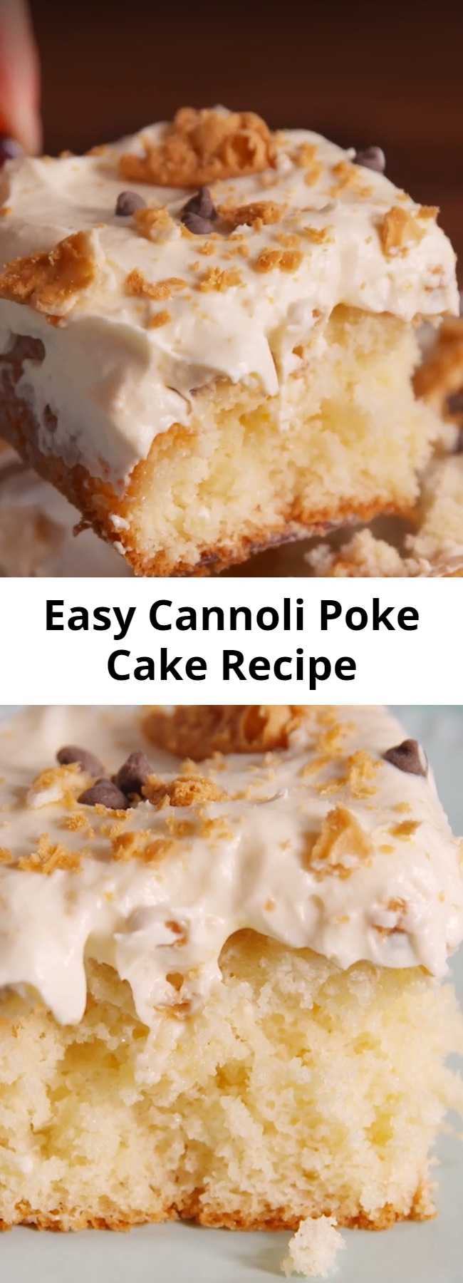 Easy Cannoli Poke Cake Recipe - Cannoli poke cake is the feed-a-crowd way to serve cannoli. Cannoli is breaking out of its shell and we aren't mad about it.