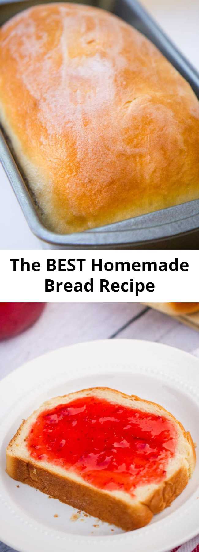 The BEST Homemade Bread Recipe - Delicious homemade bread - The BEST bread recipe that's super soft and has the perfect touch of sweetness. Top it with fresh homemade jam for the ultimate treat. There's nothing better than a slice of homemade bread! #bread #homemade #recipes #best #loaf