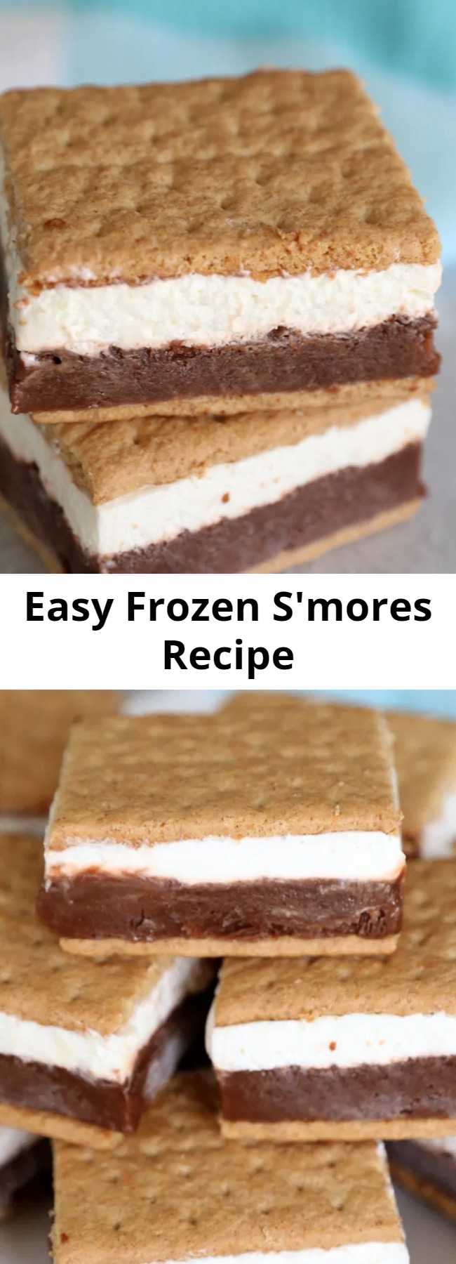 Easy Frozen S'mores Recipe - Layers of chocolate pudding and marshmallow creme make these frozen s'mores the best way to enjoy a s'more on a hot summer day! #smores
