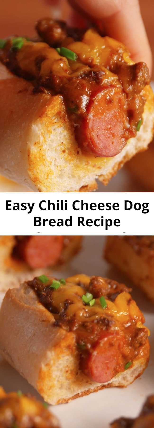Easy Chili Cheese Dog Bread Recipe - Everyone's your BFF when you bring these to the party. This recipe will make you forget everything you thought you knew about chili cheese dogs. We're pretty confident this'll be gobbled right up.