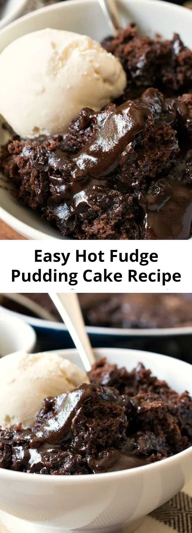 Easy Hot Fudge Pudding Cake Recipe - Hot Fudge Pudding Cake is a delicious, easy vintage recipe that everyone absolutely loves! A fudge sauce forms under a rich chocolate cake as it bakes in the oven. #puddingcake #chocolatedessert