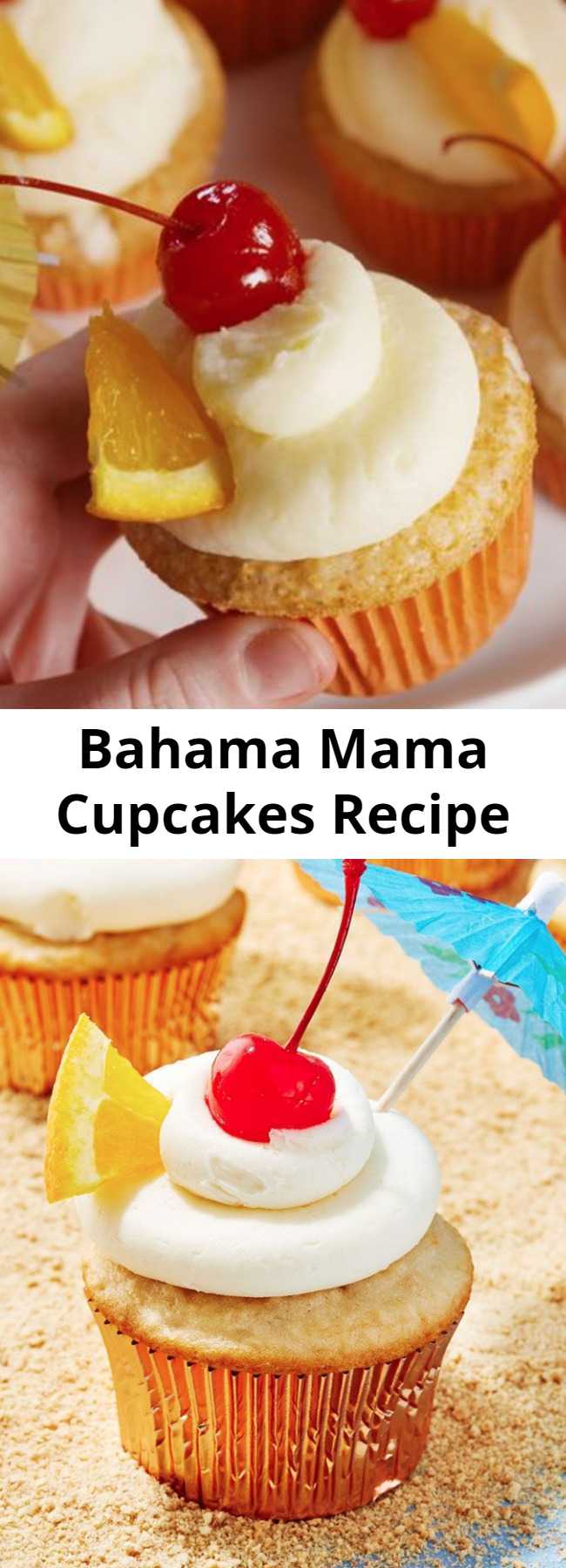 Bahama Mama Cupcakes Recipe - Bahama Mama cupcakes turn your favorite summertime drink into the perfect dessert. One bite and you'll feel like you've had the beach vacation of your dreams. #food #easyrecipe #baking #cupcakes #dessert