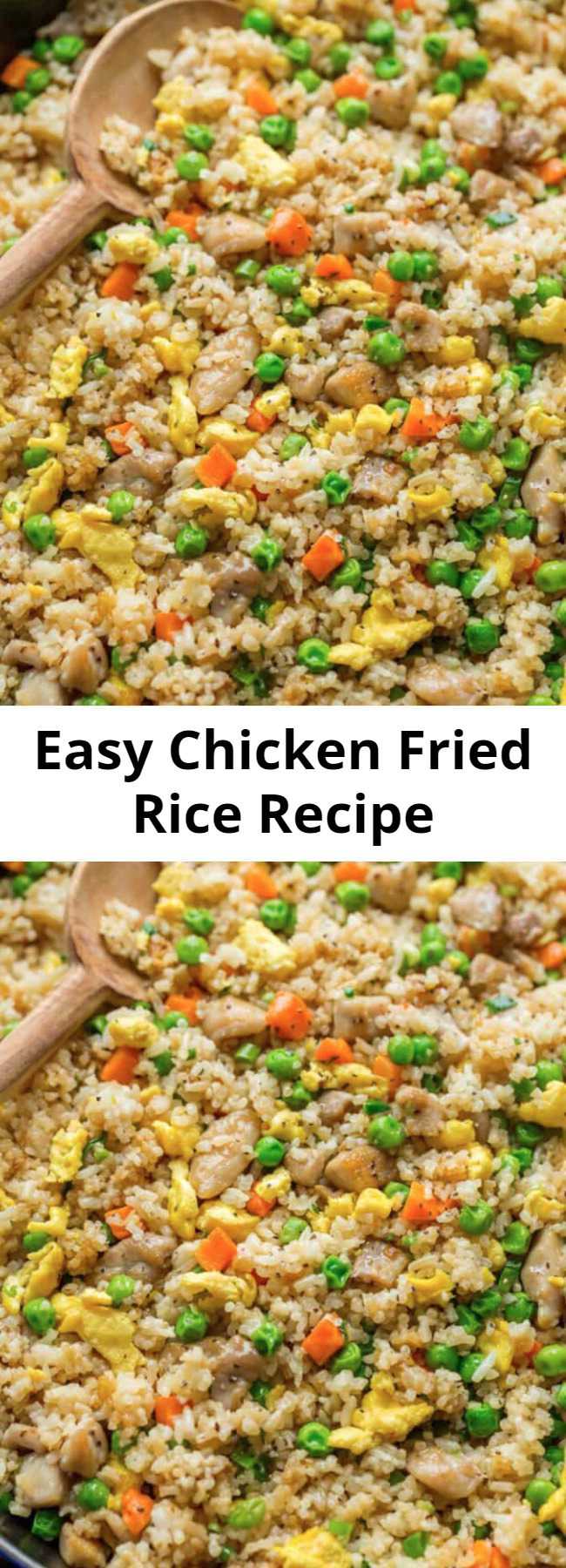 Easy Chicken Fried Rice Recipe - Chicken Fried Rice is one of our go-to EASY 30-minute meals. Fried Rice is perfect for meal prep and a genius way to use leftovers. It's actually even better with leftover rice. #chickenfriedrice #friedrice #chickenrecipes #30minutemeals #rice #friedricerecipe