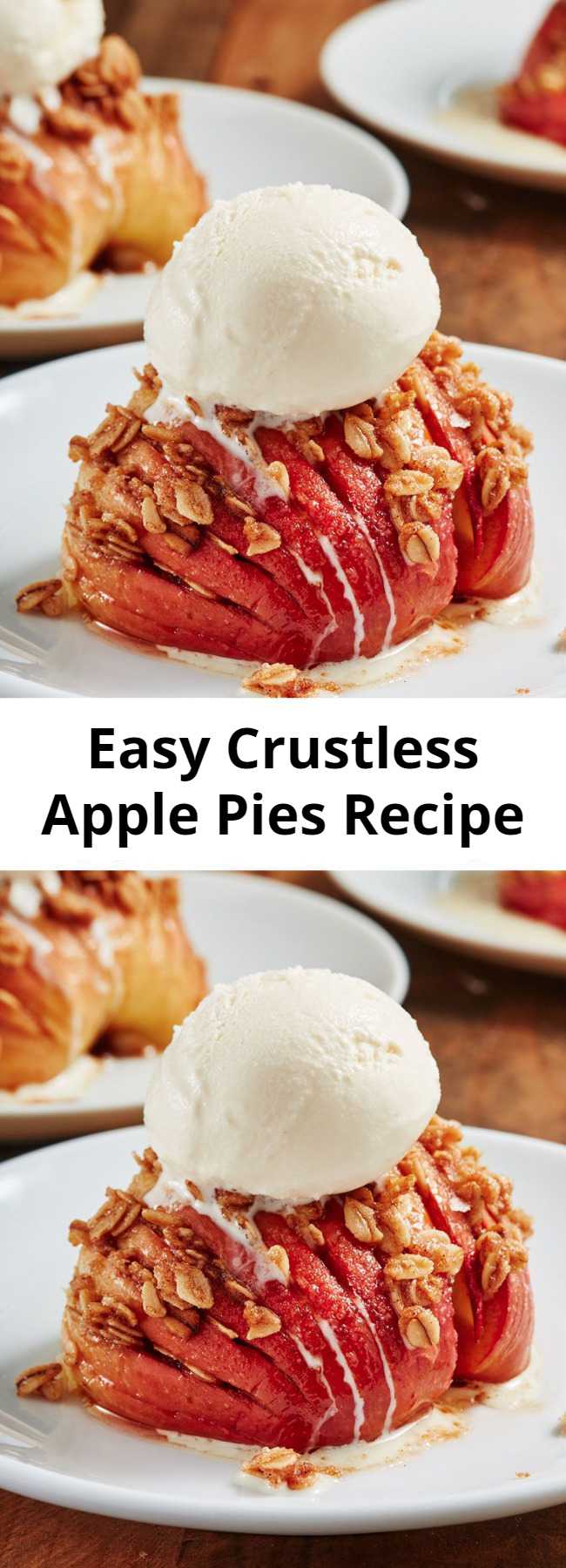Easy Crustless Apple Pies Recipe - Hasselback apples are the easy fall dessert idea you need to try ASAP. It's a low-carb recipe that doesn't taste like it. The best part: You don't need to deal with rolling out and chilling pie dough. #easyrecipes #easydessert #healthydessert #lowcarbdessert #applerecipes #dessert #applepie #healthyapple