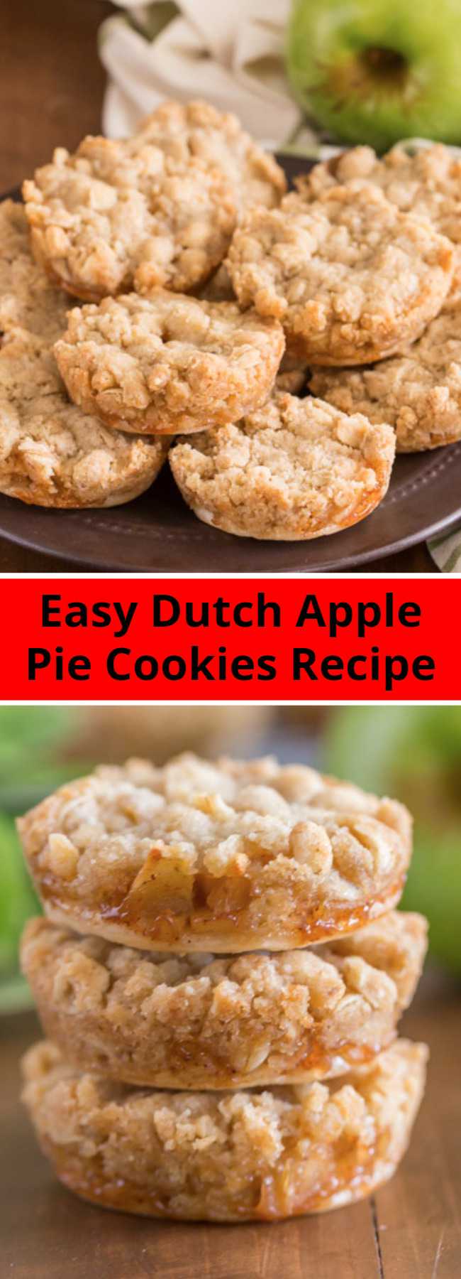 Easy Dutch Apple Pie Cookies Recipe - These are the perfect little three bite apple pie -slash- cookie.  They have a circle of pie crust on the bottom, then a layer of finely diced cinnamon apple filling, with the most delicious, sweet, buttery crumb topping.