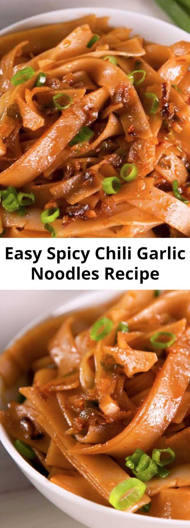 Easy Spicy Chili Garlic Noodles Recipe - The sauce for these noodles come together in less time than it takes your pasta water to boil. This dish is easy, fast, and spicy. Adjust the chili garlic sauce as you like, but we love the sweet heat of this dish as is. Prepare yourselves. #easyrecipe #food #noodles #asian #pasta