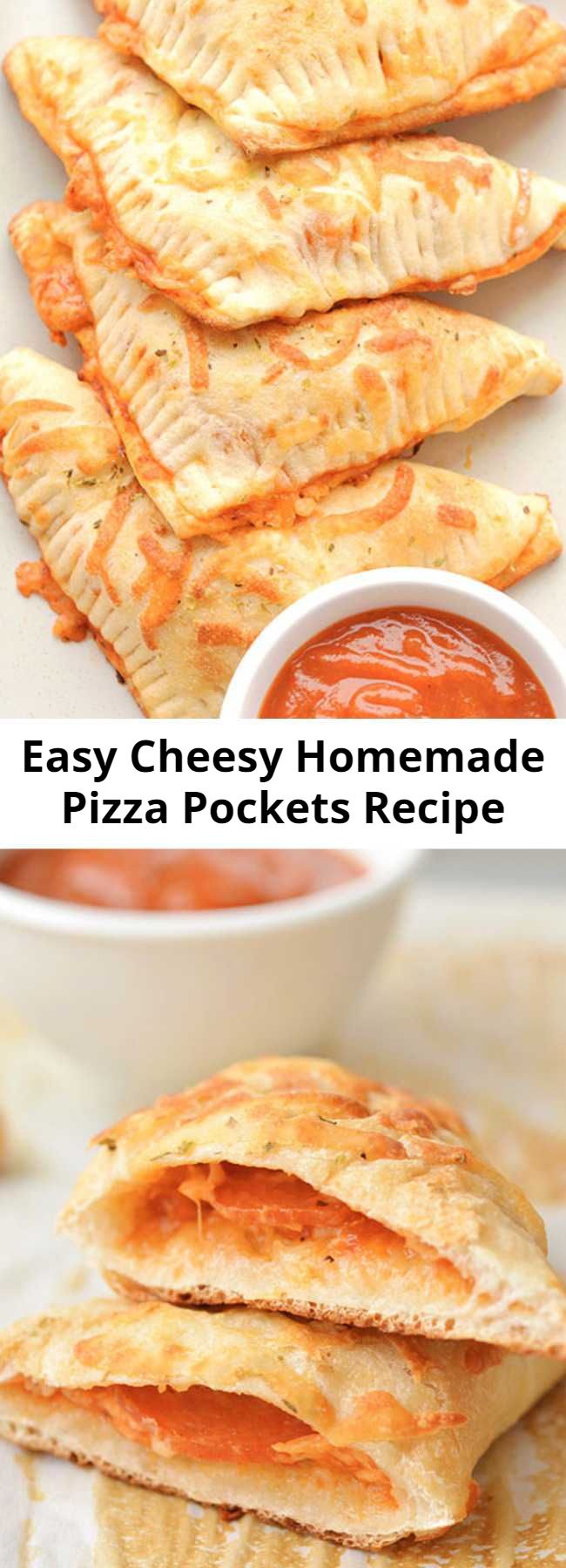 Easy Cheesy Homemade Pizza Pockets Recipe - These easy cheesy homemade pizza pockets are SO EASY and they taste amazing! You can load them with your favourite pizza toppings and in less than 20 minutes you have a fun, delicious and kid friendly meal! They're great for lunch or dinner and best of all, they're kid approved!