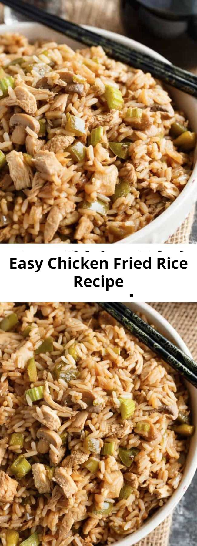 Easy Chicken Fried Rice Recipe - Skip takeout and make homemade Chicken Fried Rice! Tender rice that is loaded with veggies, spices, and, of course, pieces of chicken in every bite. A must-make rice recipe. This is a recipe that the entire family would enjoy AND it’s easy (and inexpensive) to make. You can make it last for an extra day or two with leftovers!