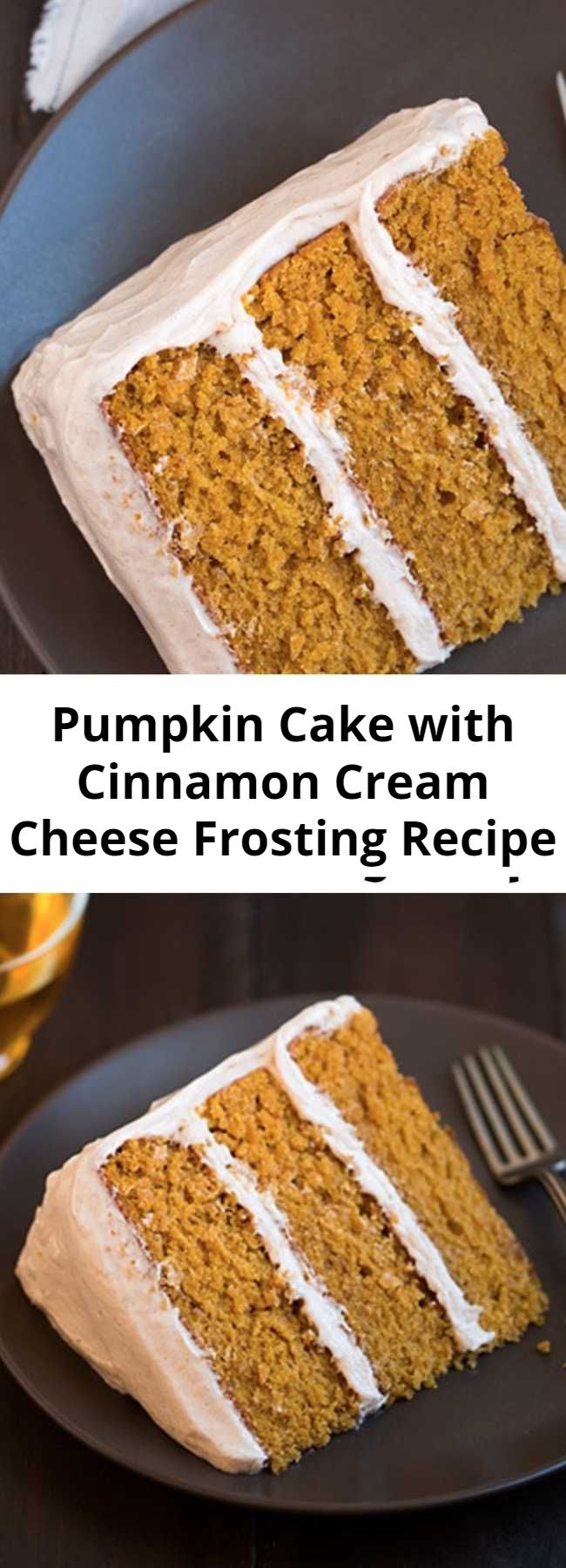 Pumpkin Cake with Cinnamon Cream Cheese Frosting Recipe - The tastiest pumpkin cake! It’s soft and moist with just the right amount of pumpkin and spice, and it's finished with the best frosting! This is one of my favorites! Melt-in-your-mouth delicious!!