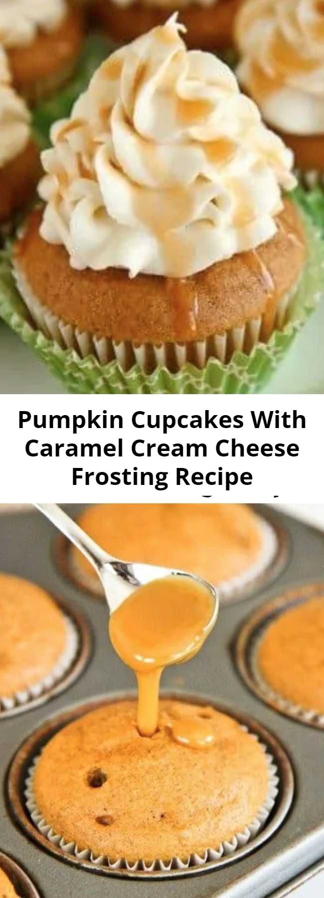 Easy Pumpkin Cupcakes With Caramel Cream Cheese Frosting Recipe - A delicious blend of pumpkin, caramel and cream cheese, these pumpkin cupcakes are a perfect fall dessert. If you love pumpkin, put these on your baking list. They are DELISH!