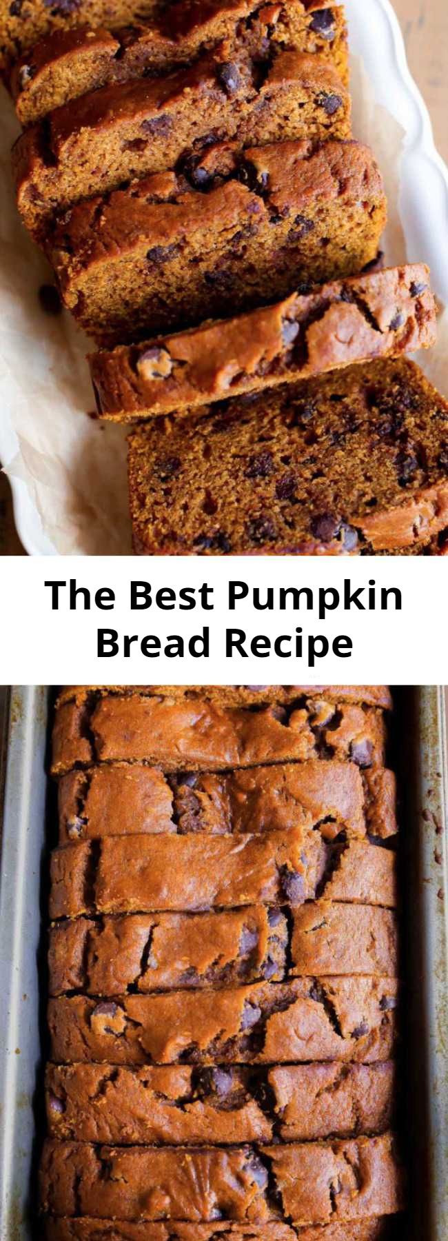 The Best Pumpkin Bread Recipe - Homemade pumpkin bread is a favorite fall recipe packed with sweet cinnamon spice, chocolate chips, and tons of pumpkin flavor. The days of bland pumpkin bread are behind us!