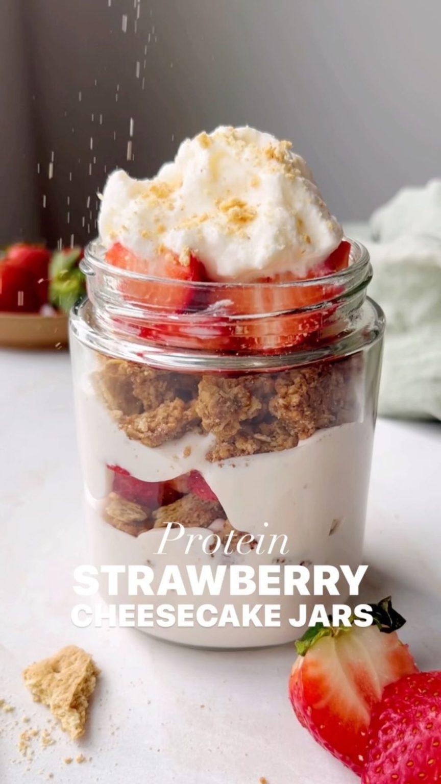 Protein Strawberry Cheesecake Jars with Cottage Cheese 9am Chef