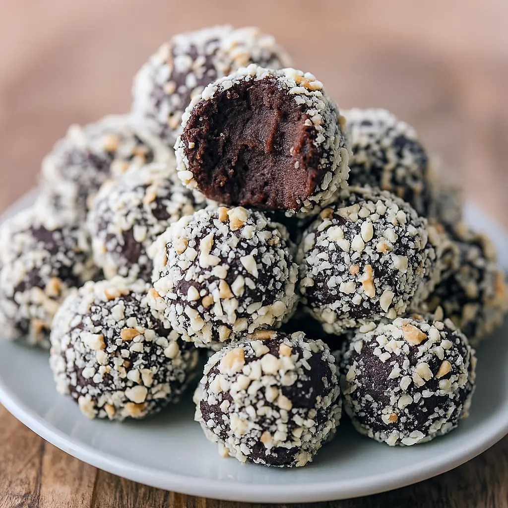 Delicious Chickpea Chocolate Truffles coated in crushed peanuts, showcasing a quick and easy Easy Healthy Chocolate Truffles recipe. Perfect Vegan Sweets for Chickpea Dessert Recipes Healthy or Patisserie Vegan treats, offering rich Healthy Chocolate flavor and a guide on How To Make Healthy Truffles.