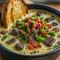 A steaming bowl of creamy Philly Steak Soup filled with tender steak, bell peppers, and melted cheese, perfect Cozy Fall Dinner Recipes and Fall Comfort Food Recipes, ideal Cheesesteak Soup Recipe and Soup Idea among Different Soups Recipes, showcasing a delicious Philly Cheese Steak Soup and other Unique Soups like Restaurant Soup Recipes.