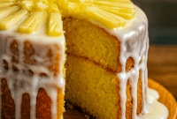 A golden Bundt-style Pineapple Cake Recipe Homemade topped with glossy Pineapple Icing, showcasing tropical inspiration from Pineapple Coconut Upside Down Cake, Pineapple Drizzle Cake, and Pineapple Upside Down Layer Cake. A light, moist crumb that works beautifully with Pineapple Cake Filling Recipes, easily adapted into a Pineapple Bundt Cake Easy or a rich Pineapple Pound Cake Homemade, finished with an extra drizzle of sweet Pineapple Cake Icing.