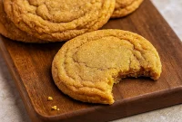 Overhead shot of a plate piled high with Chewy Pumpkin Snickerdoodle Cookies, rolled in cinnamon sugar and slightly cracked on top. Perfect for cozy baking, these Pumpkin Butter Cookies are a must for anyone looking for Fall Inspired Cookie Recipes or chewy, spiced Pumpkin Cookie ideas.