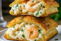 Golden, flaky biscuits stuffed with gooey cheese, tender shrimp, and sweet crab, brushed with butter and baked to perfection – the ultimate Shrimp Crab Biscuit Melts and easy Seafood Recipe for seafood lovers.