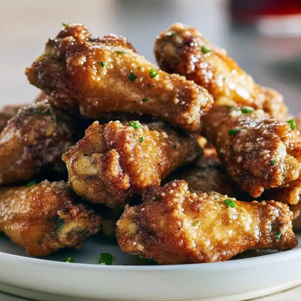 Golden, buttery Cowboy Butter chicken wings piled on a platter, sprinkled with parsley and served with dipping sauces — perfect savory game-day finger food.