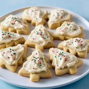 Soft Eggnog Cookies topped with creamy frosting and festive sprinkles, a perfect Unique Christmas Treats idea for the holidays.