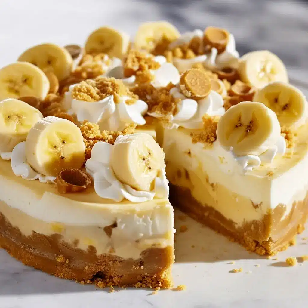 Close-up of a creamy Banana Cheesecake Pudding topped with banana slices and vanilla wafers, a dreamy twist on classic Banana Pudding Ideas and rich Desserts With Cheesecake Filling, perfect for cozy Comfort Dessert Recipes lovers.