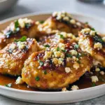 Golden baked Feta Chicken topped with creamy feta and drizzled with spicy honey glaze, served with lemon slices and fresh herbs — a vibrant Mediterranean Recipes favorite perfect for weeknight Chicken Dinner lovers.