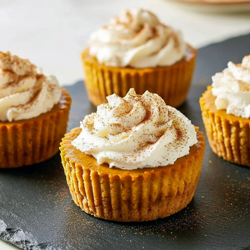 Small Pumpkin Cheesecake Recipe — close-up of creamy mini pumpkin cheesecakes in paper liners on a wooden board, styled for Thanksgiving Small Desserts and plated like Small Pumpkin Cheesecake tarts; perfect for Thanksgiving Desserts Make Ahead and serving as elegant Pumpkin Cheesecake Tarts, Thanksgiving Mini Cheesecakes, a smart Food Serving Ideas choice, lovely Individual Pumpkin Cheesecake Cups, and classic Thanksgiving Desserts Pumpkin Cheesecake.