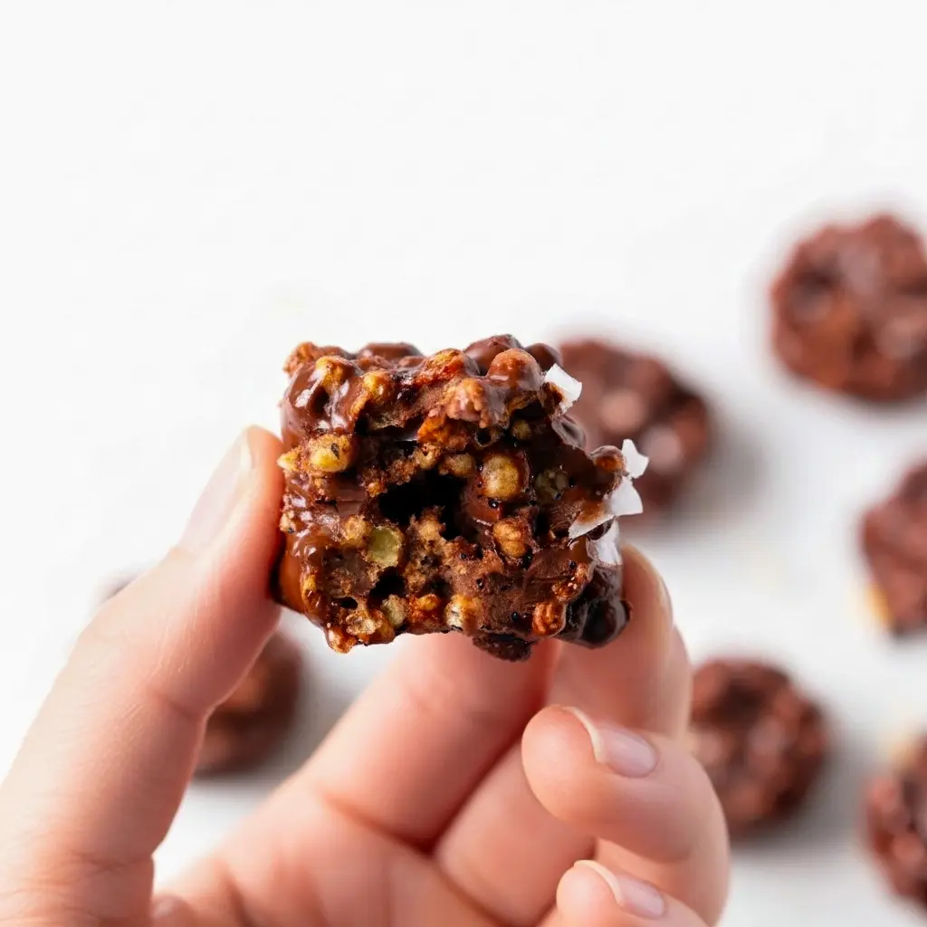 Close-up of glossy quinoa chocolate crisps on parchment, a tray of Easy Desserts Healthier bites that double as Healthy Quinoa Desserts and satisfyingly sneaky Healthy Cheat Snacks.