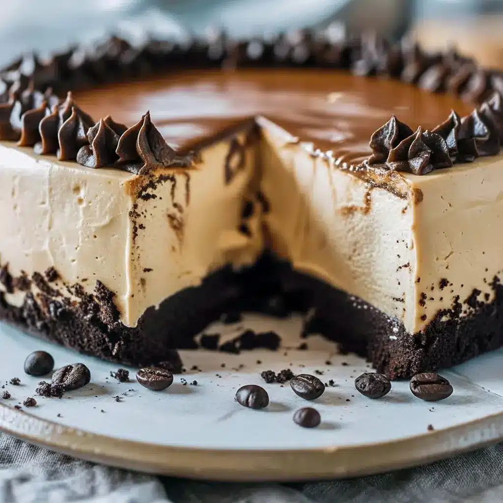 Close-up of a glossy espresso chocolate cheesecake slice with chocolate ganache and whipped cream, perfect as Food For Birthday, one of the best Fun Cheesecake Recipes, ideal for a Birthday Cheesecake table, and a beautiful Baked Cheesecake Recipe example.