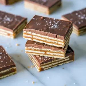 Overhead shot of Salt River Bars stacked on a board, featuring layers of caramel, crackers, and chocolate, styled like Milk Chocolate Ritz Bars and Salt River Bar Cookies, showcasing this Salt River Bars Recipe as a twist on Ritz Bars and a simple Salteen Cracker Dessert, perfect for fans of Saltine Dessert Recipes, beautifully arranged like Chocolate Candy Bars On Tray with a hint of Sweet & Salty S'mores Bars inspiration.