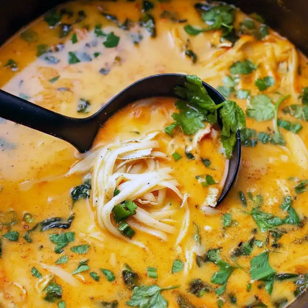 Bowl of creamy Easy Thai Chicken Curry Soup filled with noodles, tender chicken, herbs, and coconut-curry broth, perfect for fans of Easy Thai Soup Dinner Ideas, Thai Ginger Chicken Soup, Easy Thai Soup, Salt And Lavender Thai Chicken Soup, Easy Thai Chicken Curry Soup Salt And Lavender, flavorful Thai Soup Recipes Easy, cozy Ginger-spice Chicken Soup, and vibrant Thai Curry Soup Recipes.