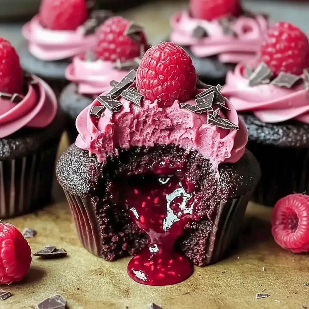 Molten raspberry-filled chocolate cupcakes topped with raspberry buttercream and a fresh raspberry, ideal for Valentines Dessert Ideas Fancy, decorated to inspire Chocolate Cupcake Decorations Ideas, perfect for fans of Desserts Raspberry, beautifully styled as Desserts Unique, great for Raspberry Cupcake Ideas, a stunning example of Cupcake Recipes Raspberry, resembling elegant Chocolate Berry Cupcakes, showcasing How To Make Chocolate Raspberry Cupcakes, and finished like Chocolate Cupcakes With Raspberry Sauce.