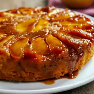 A moist and golden upside-down Caramel Apple Cake topped with glossy caramelized apples, styled like a cozy fall dessert inspired by a classic pineapple version, Pineapple Upside-down Cake With Apples.