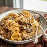 Pasta Dinner Recipes — close-up of creamy leek & mushroom fettuccine with melted Gruyère; great for Vegetarische Rezepte, Veggie Recipes, Pasta Dishes, Pasta Recipes, a little Food For Thought, easy Diy Food Recipes, full-on Italian Recipes — Bon Appétit.