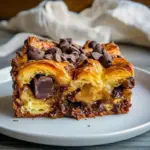 A golden chocolate croissant breakfast bake in a 9x13 pan, dusted with powdered sugar and berries — pictured as a Best Dessert For Brunch option and great for Make And Take Breakfast Ideas, Breakfast Quick Ideas, or turning into Breakfast Recipes Fancy; works for Breakfast Casseroles Sweet, Recipes For Brunch Party, Ideas For Breakfast Party, Not Sweet Breakfast Ideas (savory version), and Breakfast Gift Ideas.