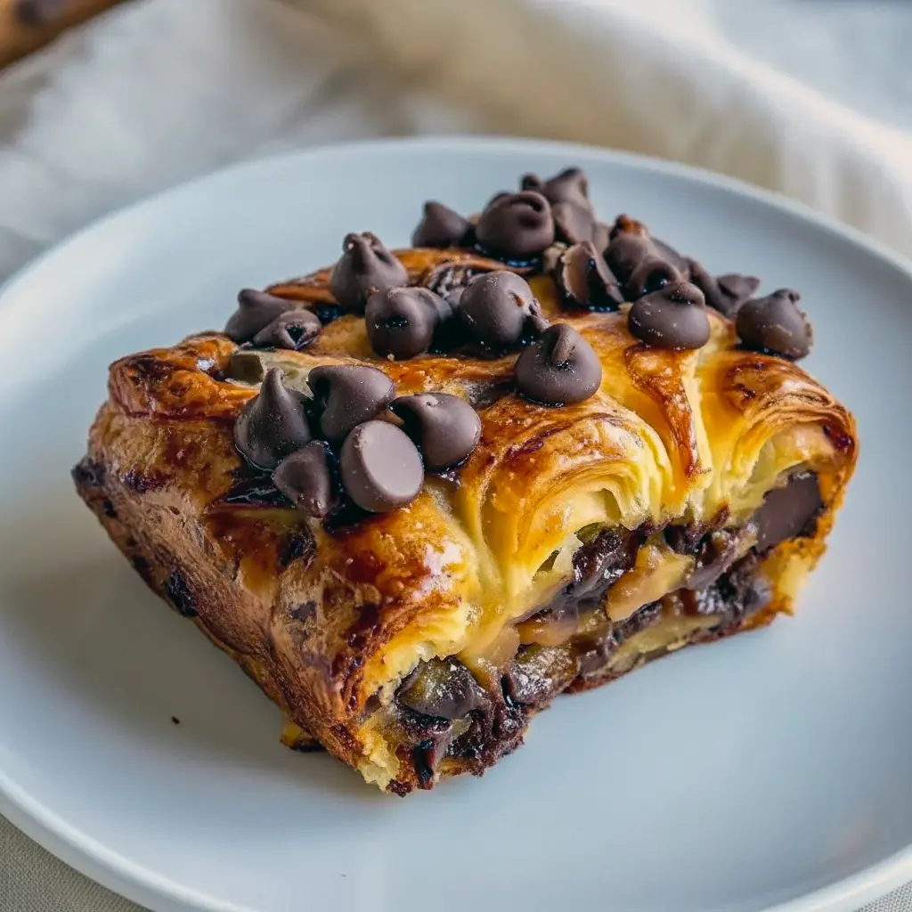 A golden chocolate croissant breakfast bake in a 9x13 pan, dusted with powdered sugar and berries — pictured as a Best Dessert For Brunch option and great for Make And Take Breakfast Ideas, Breakfast Quick Ideas, or turning into Breakfast Recipes Fancy; works for Breakfast Casseroles Sweet, Recipes For Brunch Party, Ideas For Breakfast Party, Not Sweet Breakfast Ideas (savory version), and Breakfast Gift Ideas.